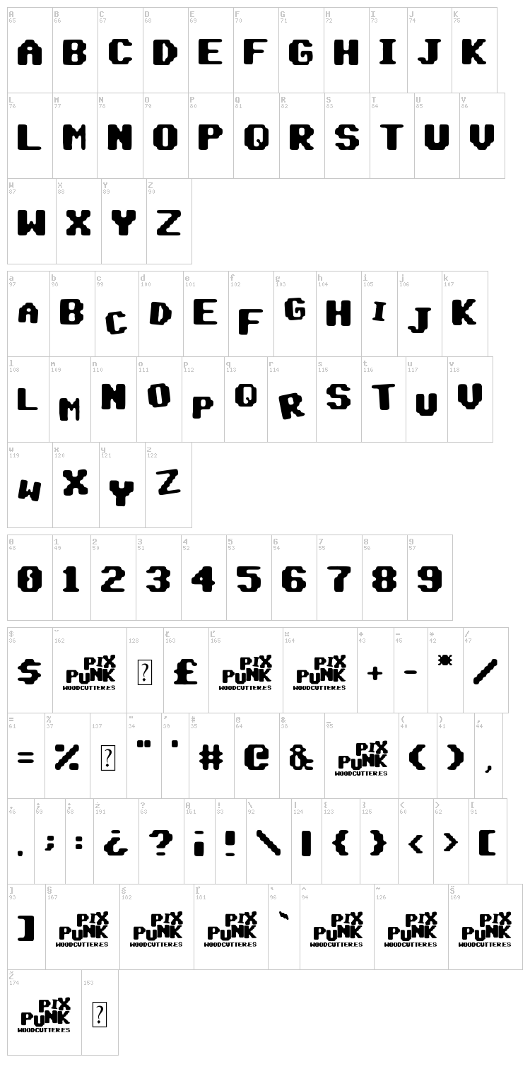 Pix Punk font map
